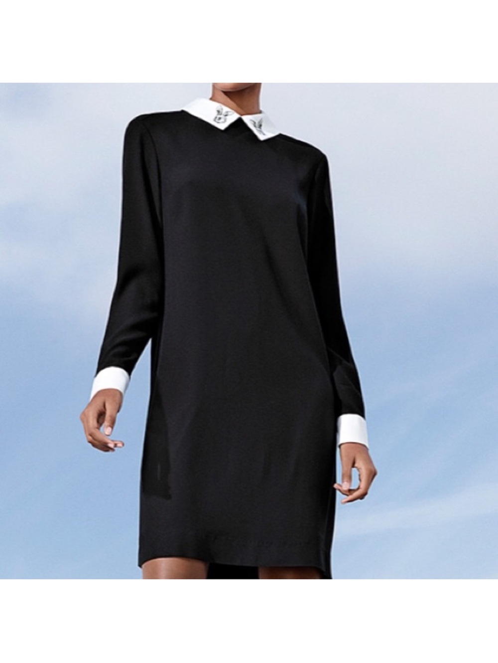 Victoria Beckham Bunny Collar Shift Dress in Black - Size Medium